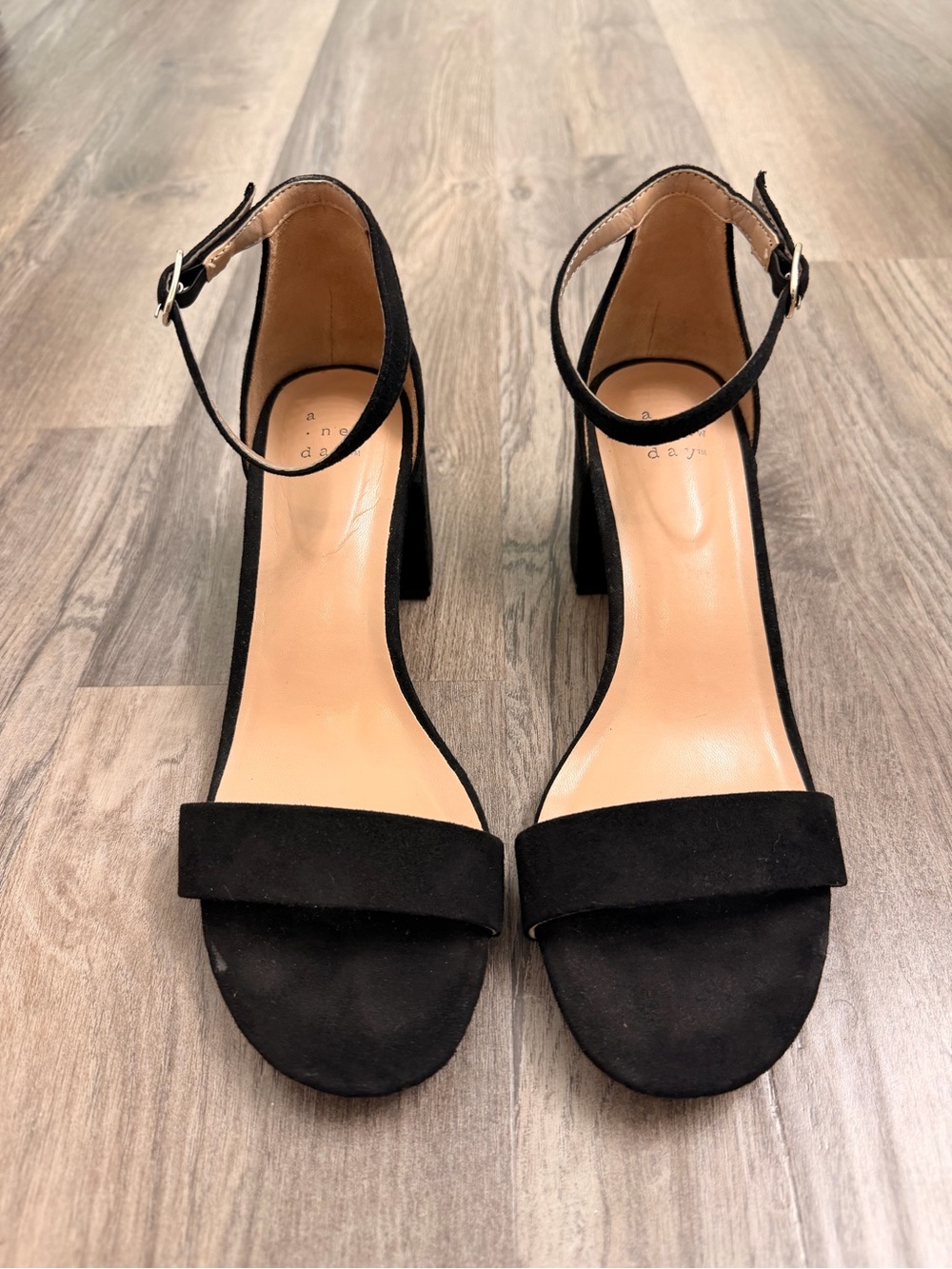 a new day Black Suede Ankle-Strap Block Heel Sandals